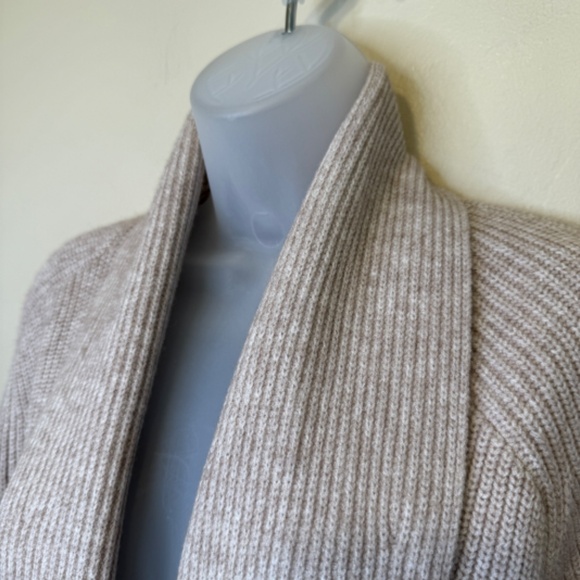 Ann Taylor | Shawl Collar Coatigan Open Front Oatmeal Knit Relaxed Cardigan - Picture 6 of 15